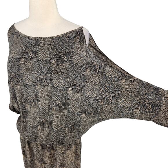 Karina Grimaldi Snake Print Deep V Open Back Silk Dress - Picture 3 of 9